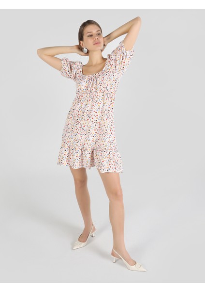 Regular Fit Çiçekli Kadın Çok Renkli Kısa Kol Elbise modelleri