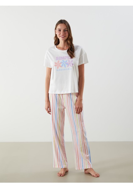 Yeni Sezon Bisiklet Yaka Baskili Kadin Pijama Takimi - S5H111Z8