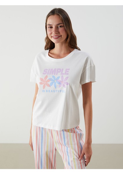 Yeni Sezon Bisiklet Yaka Baskili Kadin Pijama Takimi - S5H111Z8