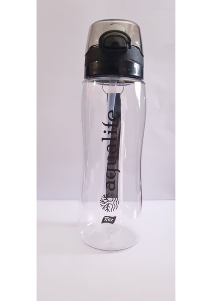 Şeffaf 0,75L Tuşlu Otomatik Kapaklı Plastik Suluk, Pipetli, BPA Free, Siyah
