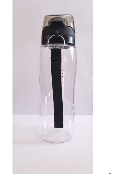 Şeffaf 0,75L Tuşlu Otomatik Kapaklı Plastik Suluk, Pipetli, BPA Free, Siyah