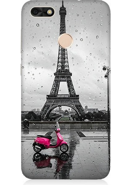 Huawei P9 Lite Mini Uyumlu Yağmurda Eyfel ve Scooter Desenli Silikon Kılıf