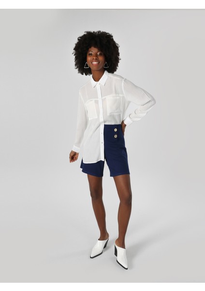 Regular Fit Shirt Neck Düz Kadın Beyaz Uzun Kol Gömlek modelleri
