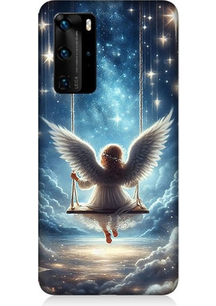 Huawei P40 Pro Uyumlu Yıldızlarla Salıncakta Melek Desenli Silikon Kılıf