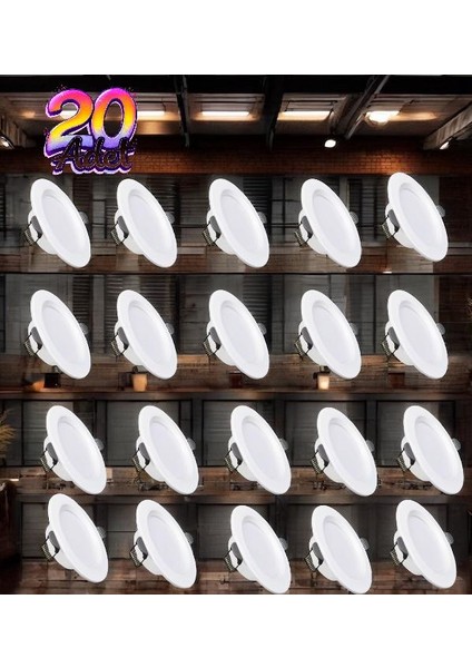 , (20 Adet) 6 W LED Spot, Gömme LED Spot, LED Panel 3200K (Günışığı Işık), 4000 K (Naturel Beyaz),iç Mekan, Sıva Altı Ledpanel