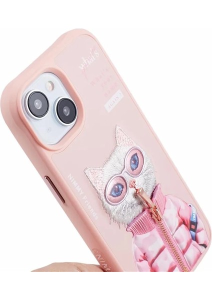 iPhone 15 Uyumlu 3D Gözlük Fermuar Beauty Kedi Nakış İşlemeli Kabartmalı Cool Cute Kılıf modelleri