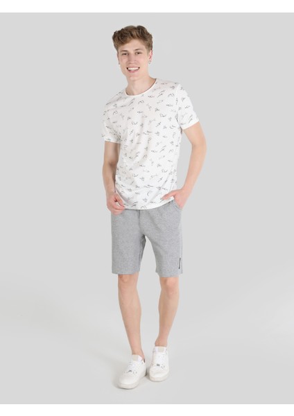 Regular Fit Yuvarlak Yaka Baskılı Erkek Beyaz Kısa Kol Tişört modelleri