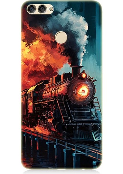 Huawei P Smart Uyumlu Buharlı Tren Yolculuğu Desenli Silikon Kılıf