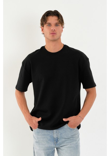 Blank Unisex Oversize Geniş Kesim Tişört %100 Pamuk Kalın Dokulu Bisiklet Yaka T-Shirt