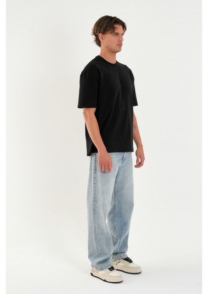 Blank Unisex Oversize Geniş Kesim Tişört %100 Pamuk Kalın Dokulu Bisiklet Yaka T-Shirt fiyatları