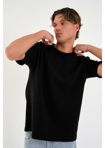 Blank Unisex Oversize Geniş Kesim Tişört %100 Pamuk Kalın Dokulu Bisiklet Yaka T-Shirt fırsatları