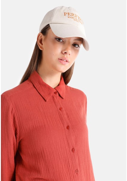 Regular Fit Shirt Neck Düz Kadın Kahverengi Uzun Kol Gömlek