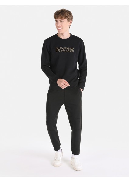 Regular Fit Baskılı Siyah Erkek Sweatshirt modelleri