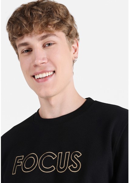 Regular Fit Baskılı Siyah Erkek Sweatshirt fırsatları