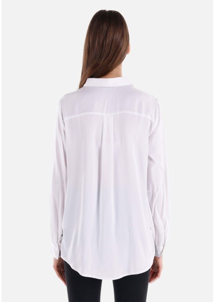 Regular Fit Shirt Neck Düz Kadın Beyaz Uzun Kol Gömlek fiyatları