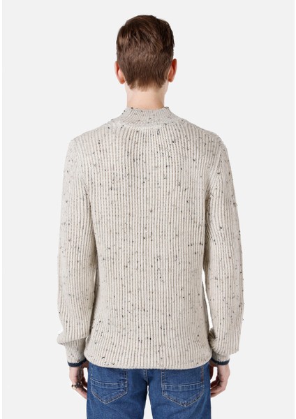 Regular Fit Turtle Neck Jakarlı Erkek Taş Kazak