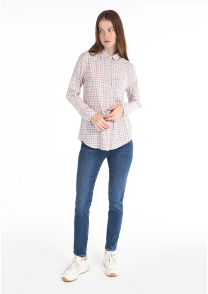 Regular Fit Shirt Neck Ekoseli Kadın Çok Renkli Uzun Kol Gömlek modelleri