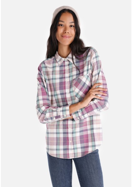 Regular Fit Shirt Neck Ekoseli Kadın Çok Renkli Uzun Kol Gömlek