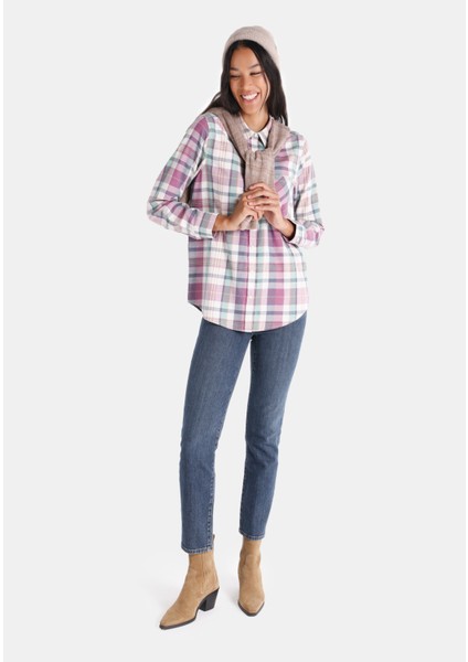Regular Fit Shirt Neck Ekoseli Kadın Çok Renkli Uzun Kol Gömlek modelleri