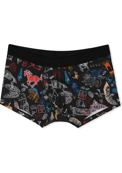 Modern Fit Baskılı Erkek Siyah Boxer