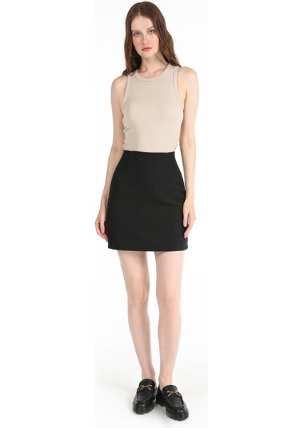 Mini Skirt Düz Fermuarlı Kadın Siyah Etek