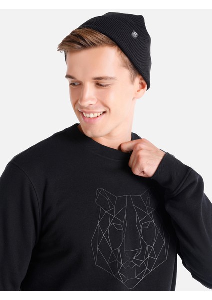 Regular Fit Bisiklet Yaka Baskılı Siyah Erkek Sweatshirt fırsatları