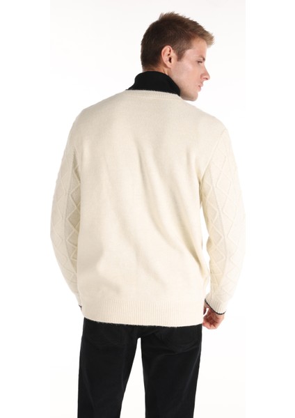 Regular Fit V Yaka Triko Düğmeli Beyaz Erkek Hırka Cl1066297