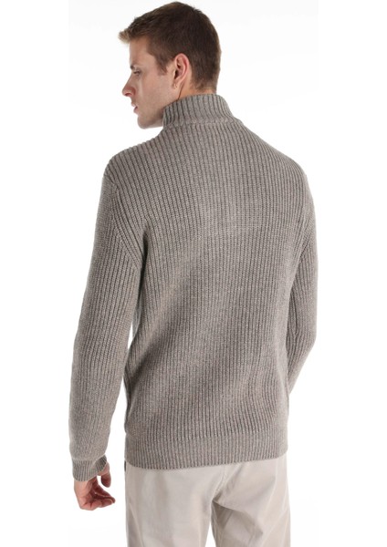 Slim Fit Turtle Neck Jakarlı Erkek Gri Kazak