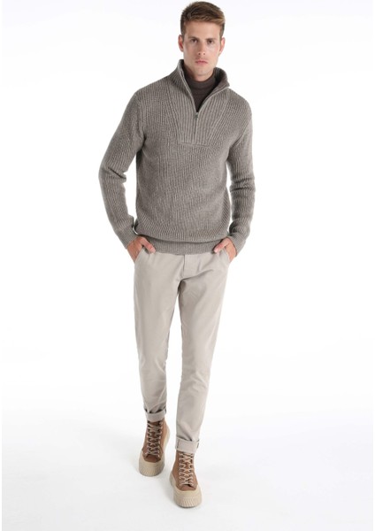Slim Fit Turtle Neck Jakarlı Erkek Gri Kazak