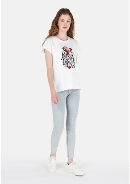 Beyaz Kadın Tshirt K.kol modelleri