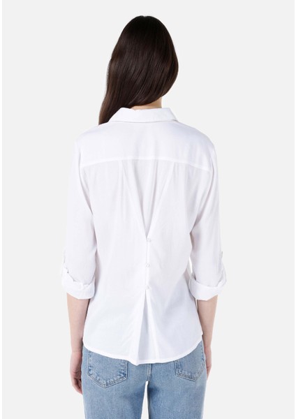 Regular Fit Shirt Neck Kadın Beyaz Roll-up Gömlek Cl1066570 fiyatları