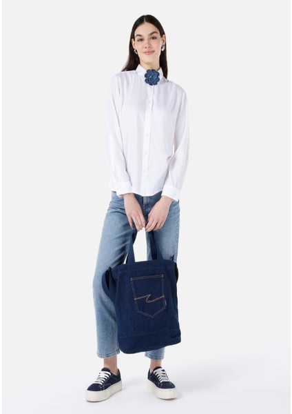 Regular Fit Shirt Neck Kadın Beyaz Roll-up Gömlek Cl1066570 modelleri