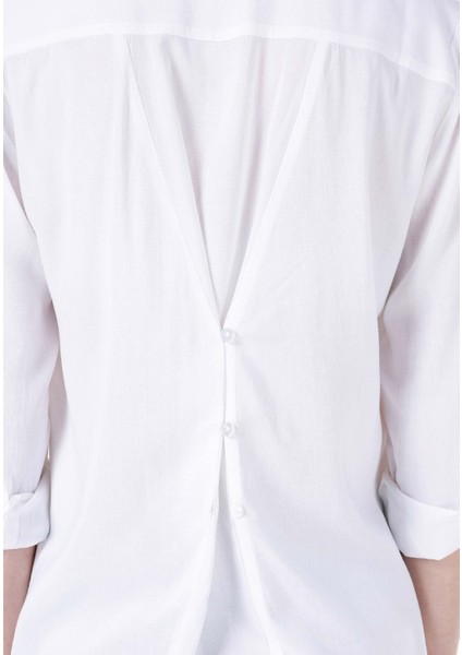 Regular Fit Shirt Neck Kadın Beyaz Roll-up Gömlek Cl1066570 indirimleri