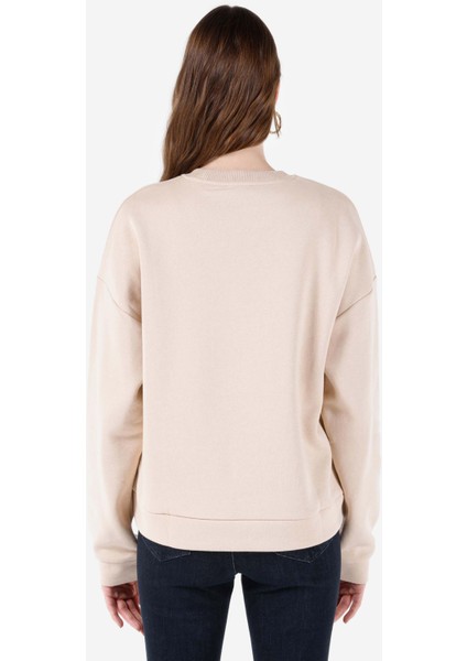 Regular Fit Baskılı Bej Kadın Sweatshirt