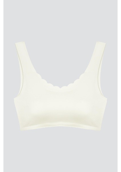 Krem Dikişsiz Lazer Kesim Sütyen Pedli Kadın Hayalet Sütyen Dalga Detaylı