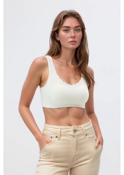 Krem Dikişsiz Lazer Kesim Sütyen Pedli Kadın Hayalet Sütyen Dalga Detaylı indirimleri