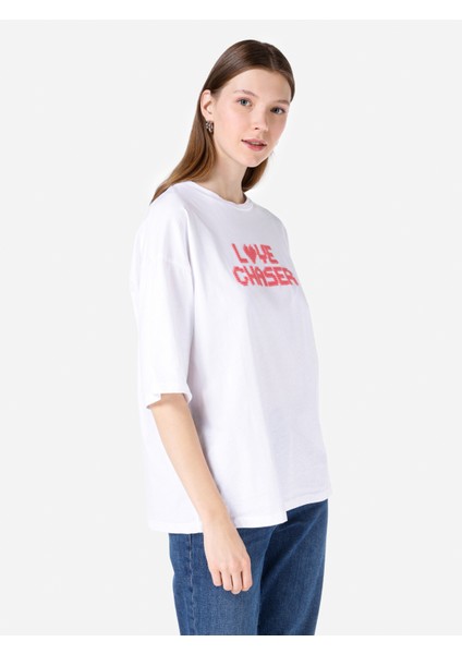 Comfort Fit Yuvarlak Yaka Kadın Beyaz Kısa Kol Tişört Cl1067263