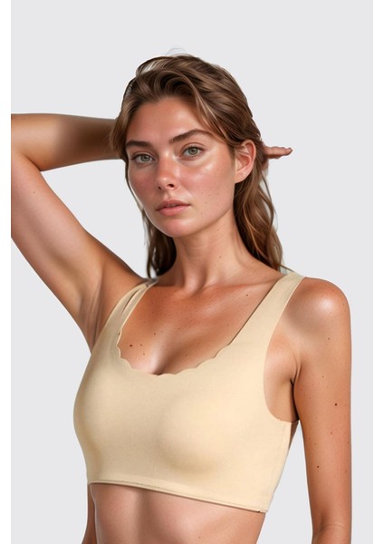 Ten Dikişsiz Lazer Kesim Sütyen Pedli Kadın Hayalet Sütyen Dalga Detaylı indirimleri