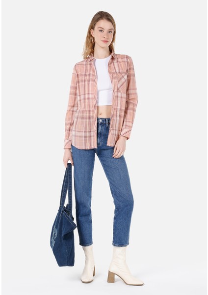 Regular Fit Shirt Neck Kadın Pembe Uzun Kol Gömlek Cl1067336 modelleri