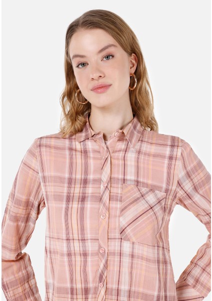 Regular Fit Shirt Neck Kadın Pembe Uzun Kol Gömlek Cl1067336 fırsatları