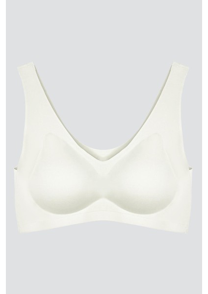 Krem Dikişsiz Lazer Kesim Sütyen Çıkarılabilir Pedli Kadın Hayalet Sütyen