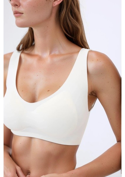 Krem Dikişsiz Lazer Kesim Sütyen Çıkarılabilir Pedli Kadın Hayalet Sütyen modelleri