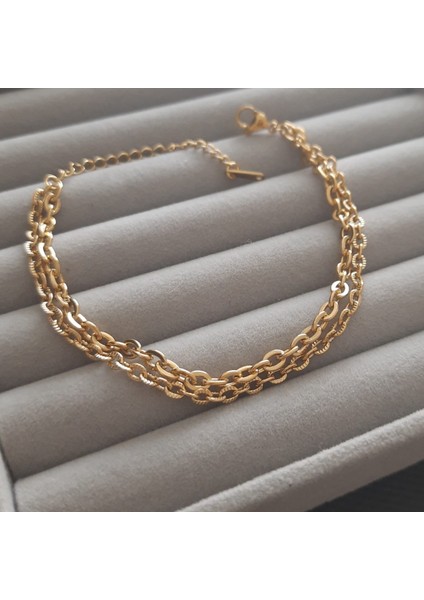 Çelik 2 Sıra Gold Renk Zincir Kadın Bileklik modelleri
