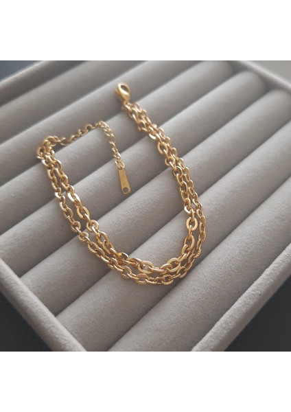 Çelik 2 Sıra Gold Renk Zincir Kadın Bileklik fırsatları