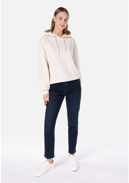 Regular Fit Baskılı Bej Kadın Sweatshirt