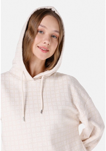 Regular Fit Baskılı Bej Kadın Sweatshirt