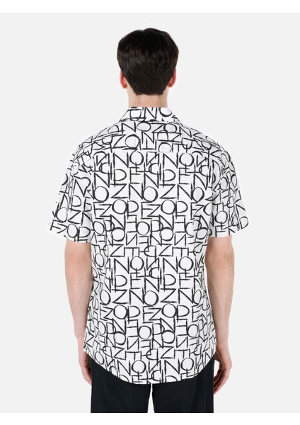 Regular Fit Shirt Neck Baskılı Erkek Beyaz Kısa Kol Gömlek Cl1067585 fiyatları