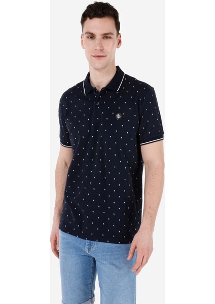 Regular Fit Polo Yaka Baskılı Erkek Lacivert Kısa Kol Tişört