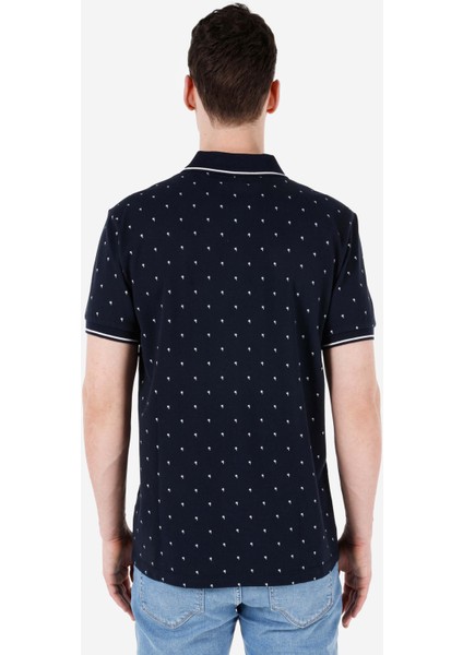 Regular Fit Polo Yaka Baskılı Erkek Lacivert Kısa Kol Tişört fiyatları