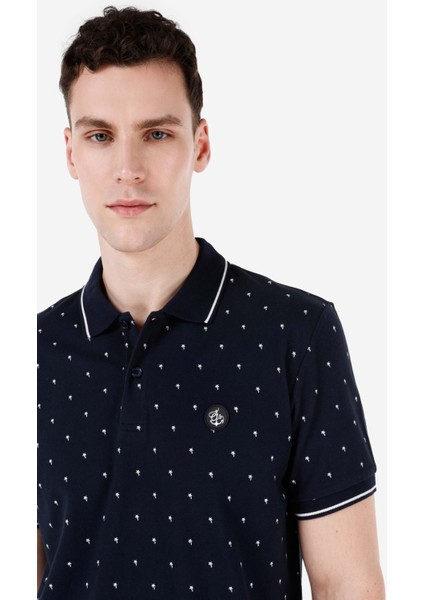 Regular Fit Polo Yaka Baskılı Erkek Lacivert Kısa Kol Tişört fırsatları